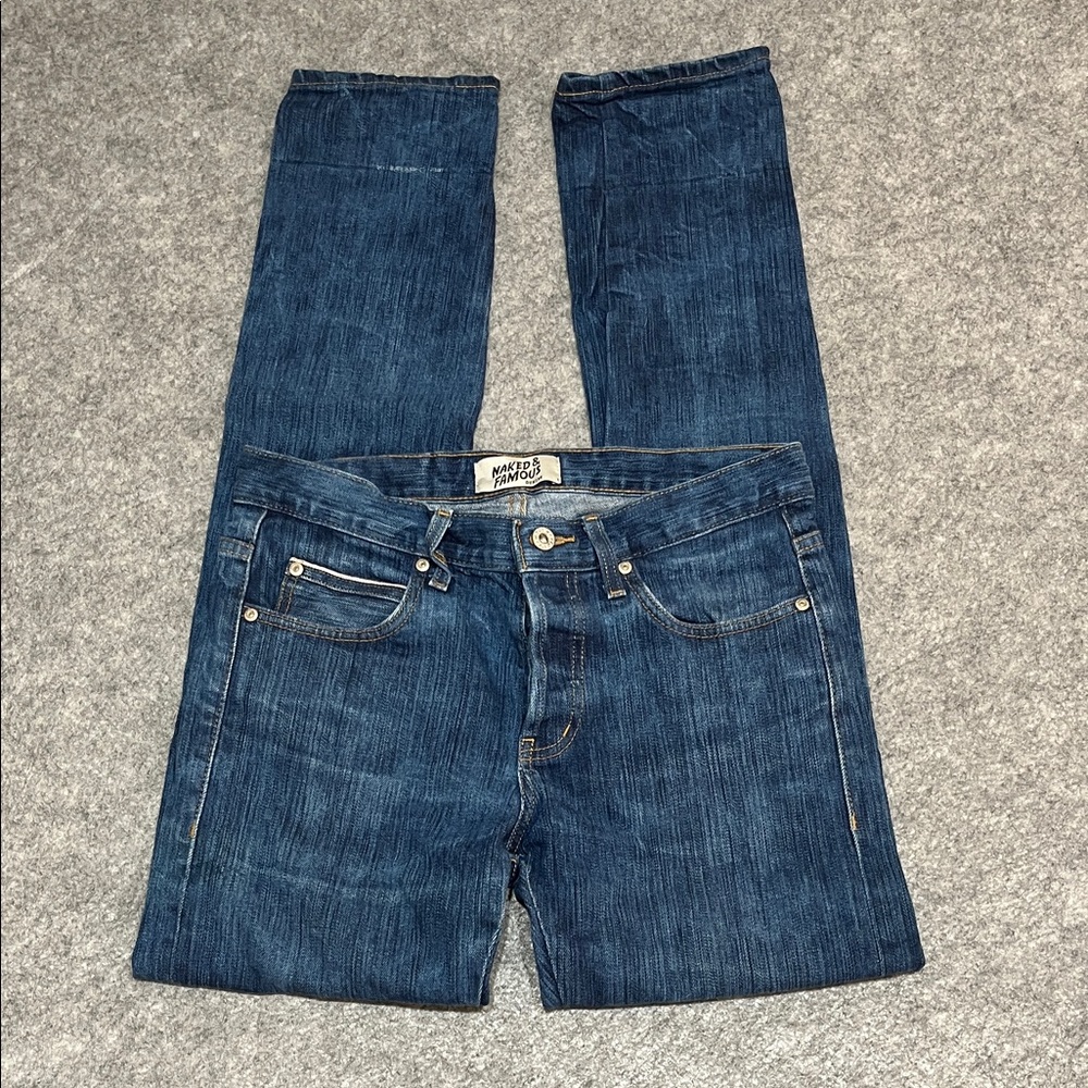 Naked & Famous Denim Men’s Dark Indigo Super Guy Slim Straight Selvedge Jeans